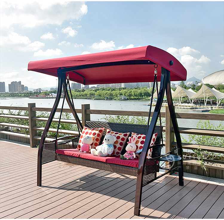 3-Seat Outdoor Patio Swings garden swing rocking Rattan autumn chair with Adjustable Canopy