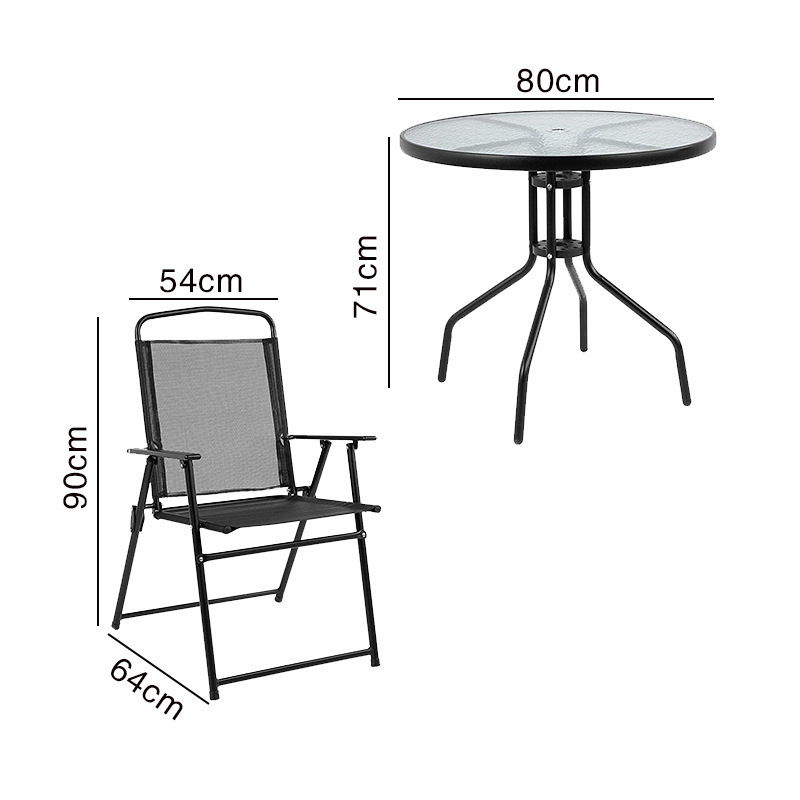 Outdoor Garden Furniture dining Set of 4 Black Folding Chair and Table With Patio Umbrella