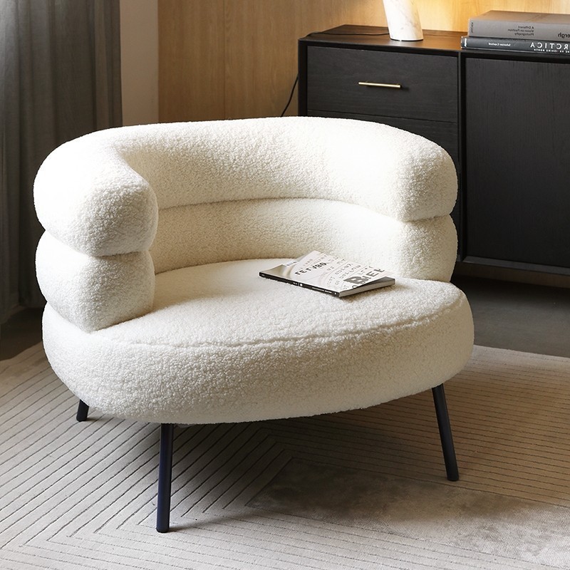 chair modern design teddy fabric shearling boucle white sofa leisure couch side chair for living room furniture