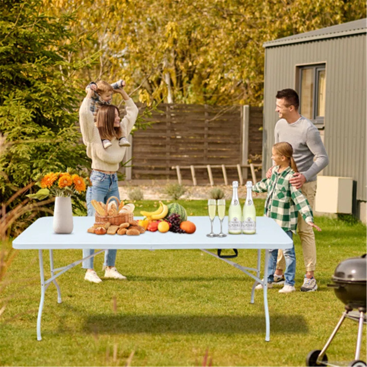 portable outdoor furniture 6ft foldable garden table white plastic  rectangular dinning camping folding table for events