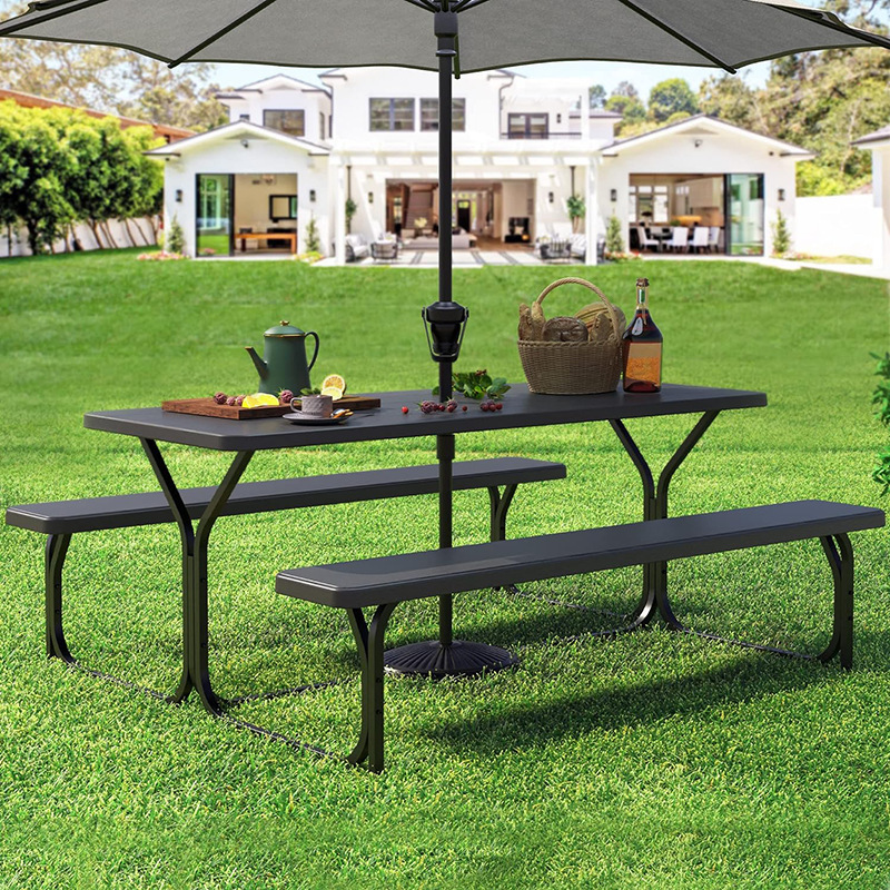 Arlau Outdoor All Weather Furniture Composite Wood Folding perforated steel Tables for Garden Picnic Dining