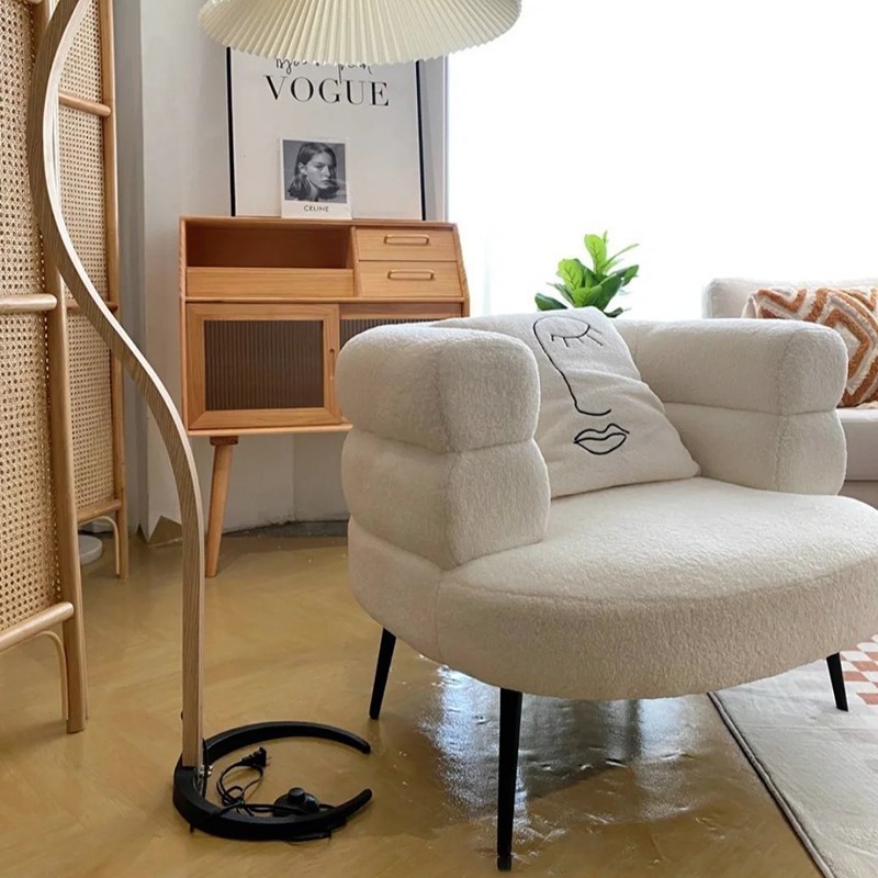 chair modern design teddy fabric shearling boucle white sofa leisure couch side chair for living room furniture