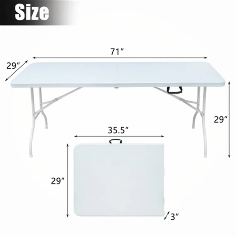 portable outdoor furniture 6ft foldable garden table white plastic  rectangular dinning camping folding table for events