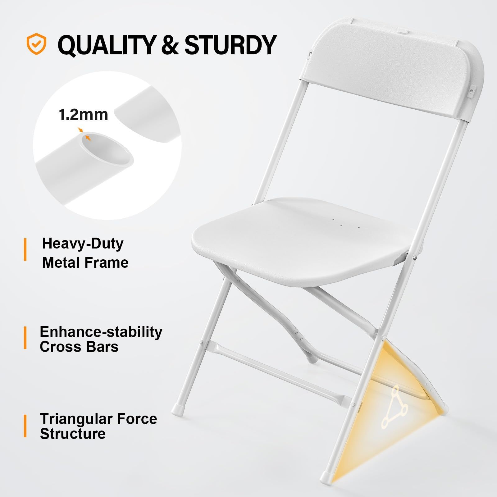 Indoor Outdoor Portable Stackable Commercial Seat with Steel Frame White Plastic Folding Chair  for Events Office Wedding