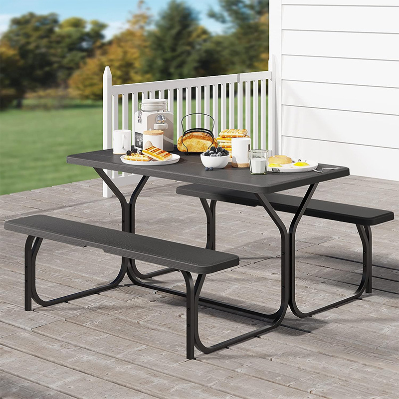 Arlau Outdoor All Weather Furniture Composite Wood Folding perforated steel Tables for Garden Picnic Dining