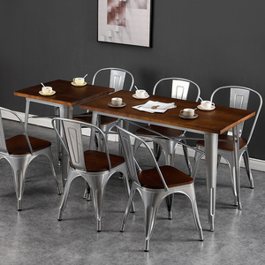 Solid Wood Restaurant Cafeteria Leisure Dining Table and Chairs Set Club Pub Bar Restaurant Set Industrial Style