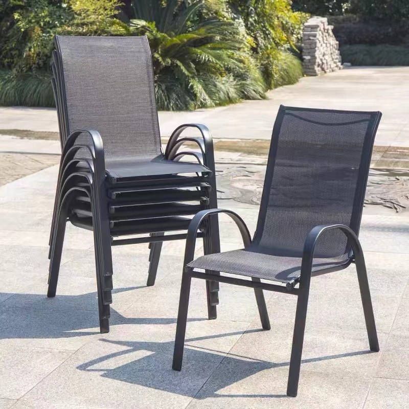 Light Gray Sling Stacking Patio Chairs With Arm Comfort Flex Material Popular Black Outdoor Metal Stacking Chair