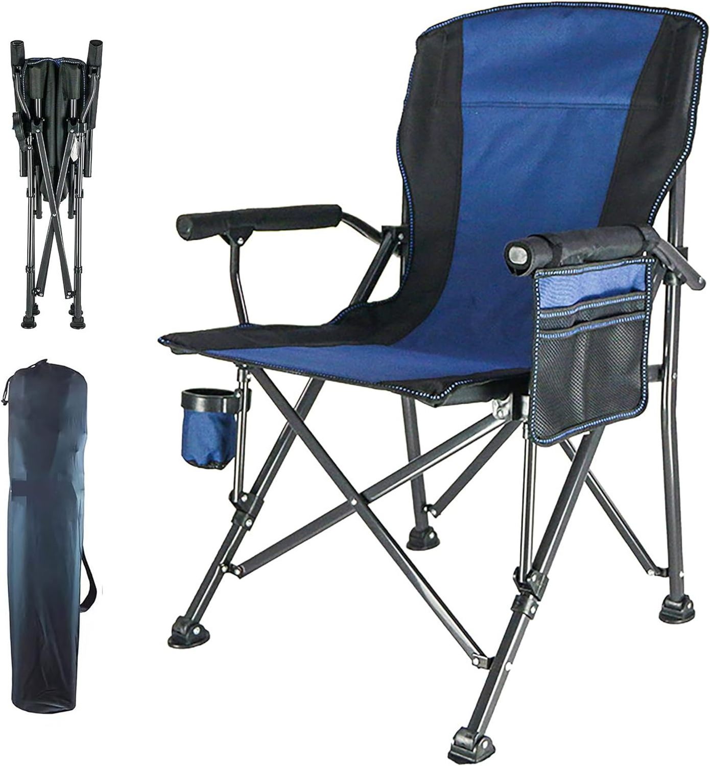 Outdoor Large Sized Collapsible Folding Camping Beach Chairs for Adults with Steel Frame Cup Holder and 3 Side Pocket