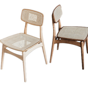 wholesale restaurant furniture wood rattan Back upholstered coffee cane woven dining chair