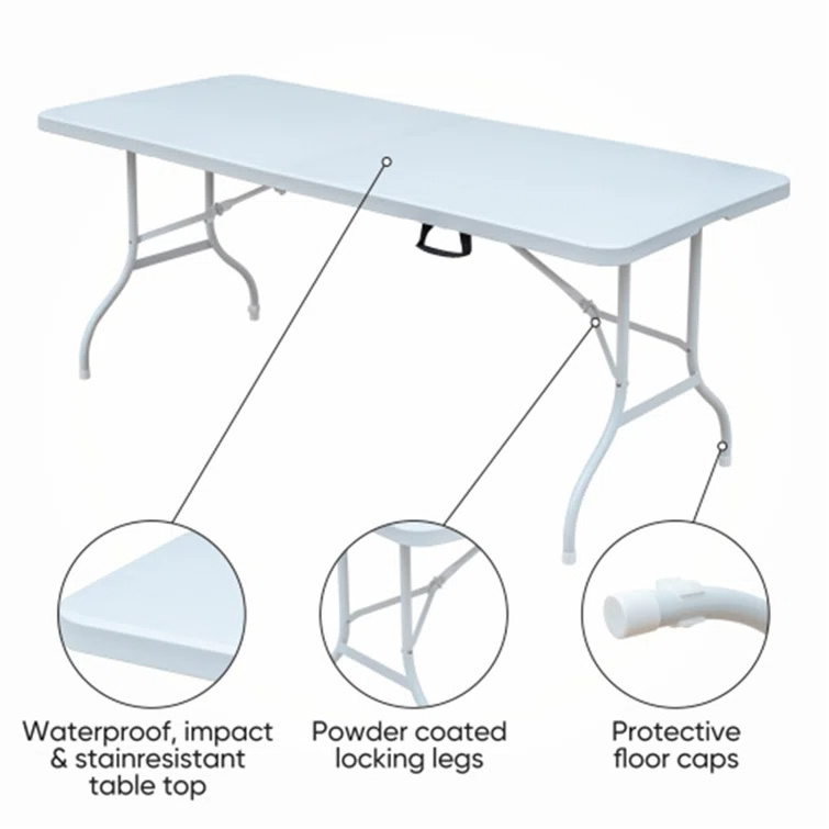 portable outdoor furniture 6ft foldable garden table white plastic  rectangular dinning camping folding table for events