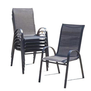 Light Gray Sling Stacking Patio Chairs With Arm Comfort Flex Material Popular Black Outdoor Metal Stacking Chair