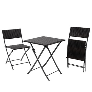 Wholesale delivery outdoor patio bistro garden Portable folding chair glass table All Weather PE Rattan Furniture set