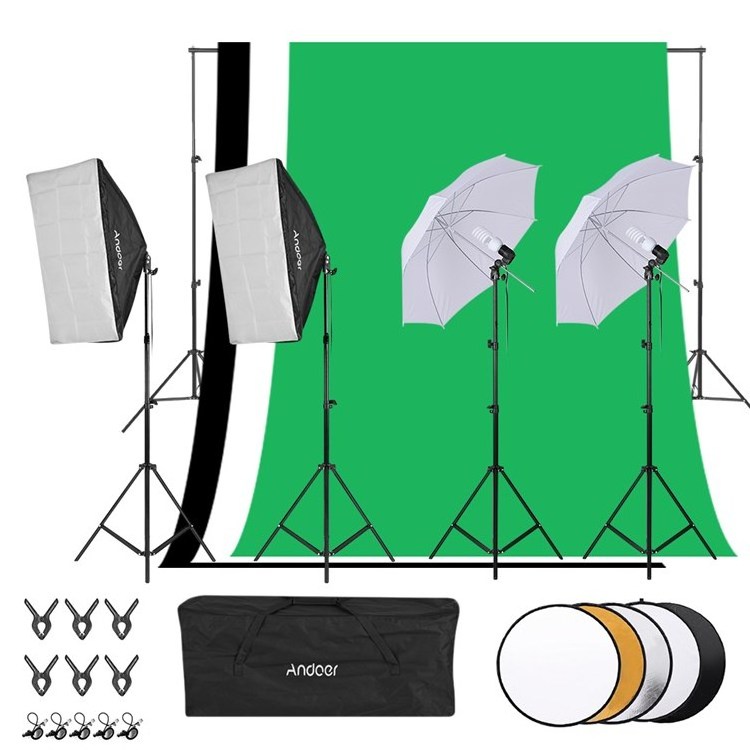 Photography Soft box Umbrella Lighting Kit Studio Equipment background stand 5in1 Photography Reflector