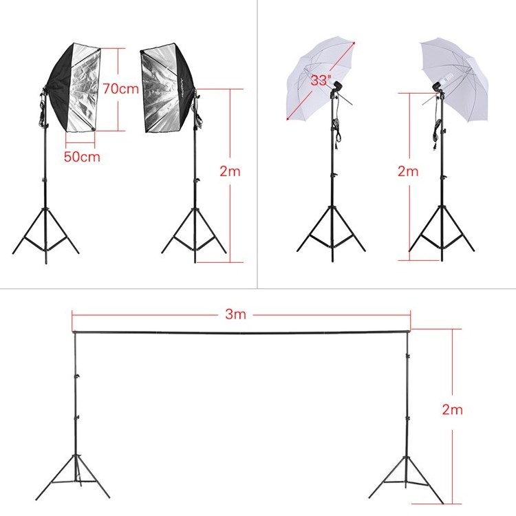 Photography Soft box Umbrella Lighting Kit Studio Equipment background stand 5in1 Photography Reflector