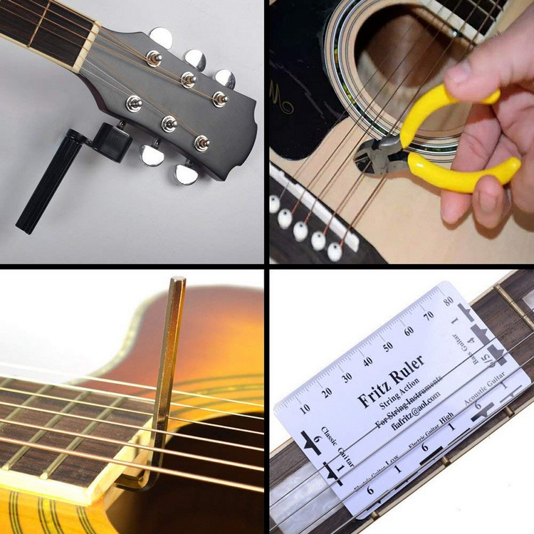 Guitar Repairing Tool Set Maintenance Cleaning Tool Kit String Organizer Ruler Gauge Measuring Tool