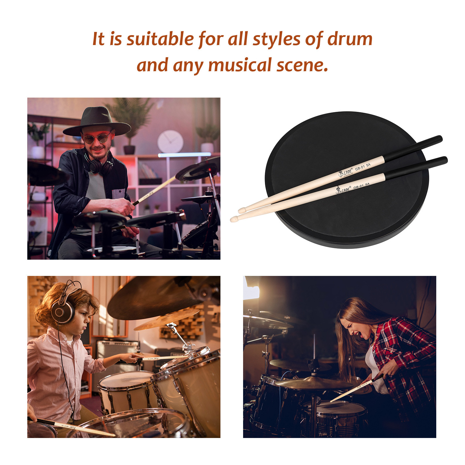 SLADE 3 Pairs 5A Drum Sticks Maple Wood Drumsticks Triangular Tip Non-Slip Rubber Handle Musical Instrument Drum Set Accessories