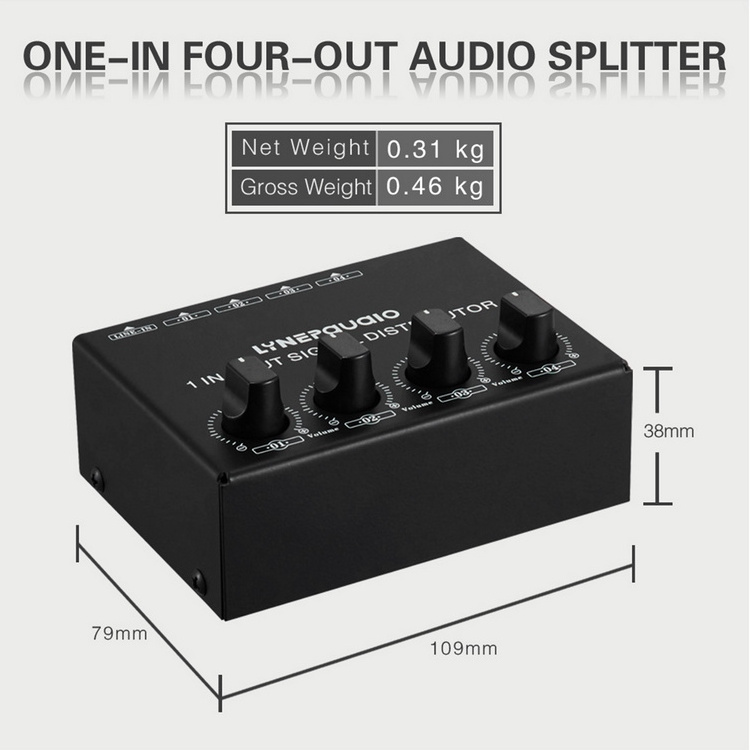 LYNEPAUAIO 1-in-4-out Stereo Audio Amplifier Amp Signal Distributor 1 Channel Input Audio Amp for Home Speakers