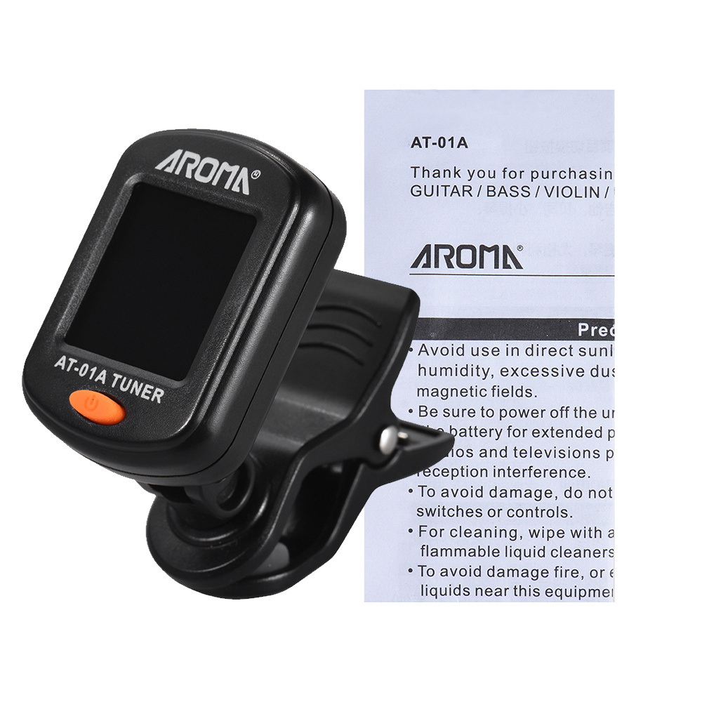 AROMA AT-01A Rotatable Clip-on Tuner LCD Display for Chromatic Guitar Bass Ukulele Violin