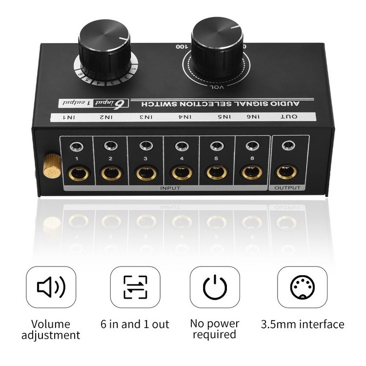 6-in-1-out Audio Signal Selector Switcher 6 Input & 1 Output Source Selection Switcher Audio Signal Selection Switch