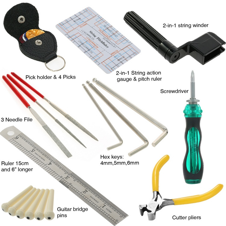 Guitar Repairing Maintenance Cleaning Tool Kit Includes String Action Ruler & Gauge Measuring Tool Repairing Kit