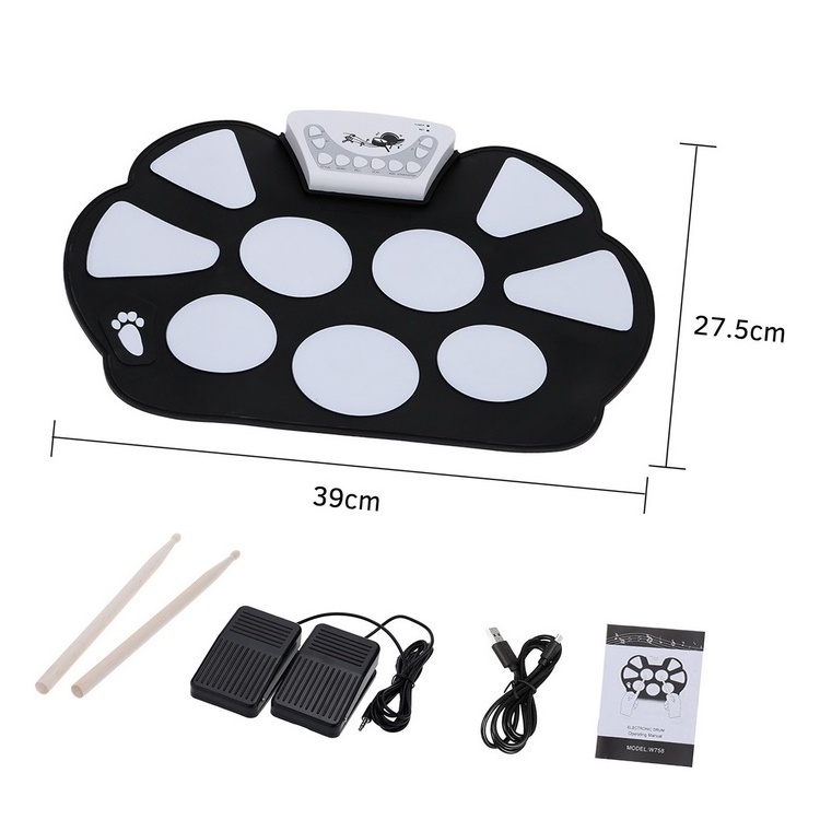 Portable Electronic Drum Pad Kit Silicon Foldable with Stick