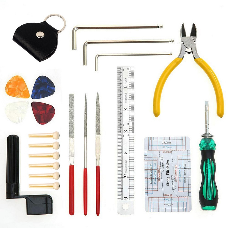 Guitar Repairing Tool Set Maintenance Cleaning Tool Kit String Organizer Ruler Gauge Measuring Tool