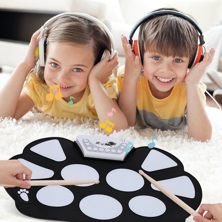 Portable Electronic Drum Pad Kit Silicon Foldable with Stick