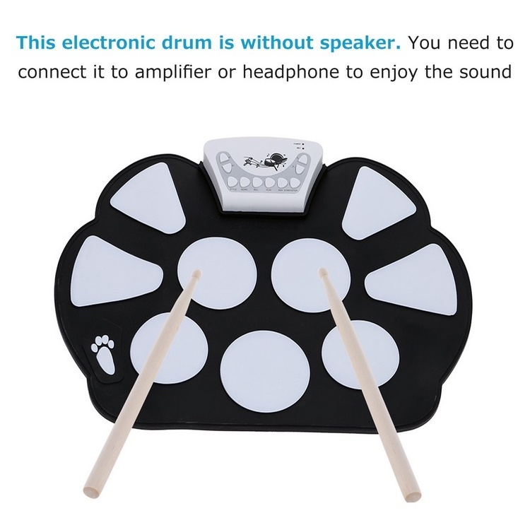 Portable Electronic Drum Pad Kit Silicon Foldable with Stick