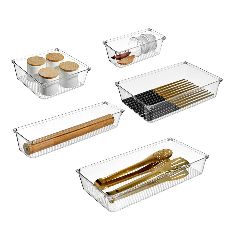 Multipurpose Clear Plastic Storage Bins for Jewelries, Kitchen Gadgets and Office Accessories under desk storage drawers