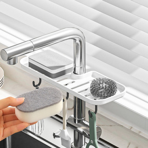 Kitchen Organizer Plastic faucet Sink Sponge Holder Rack with Hook Faucet Sponge Holder Dishcloth Brush Soap Storage Rack