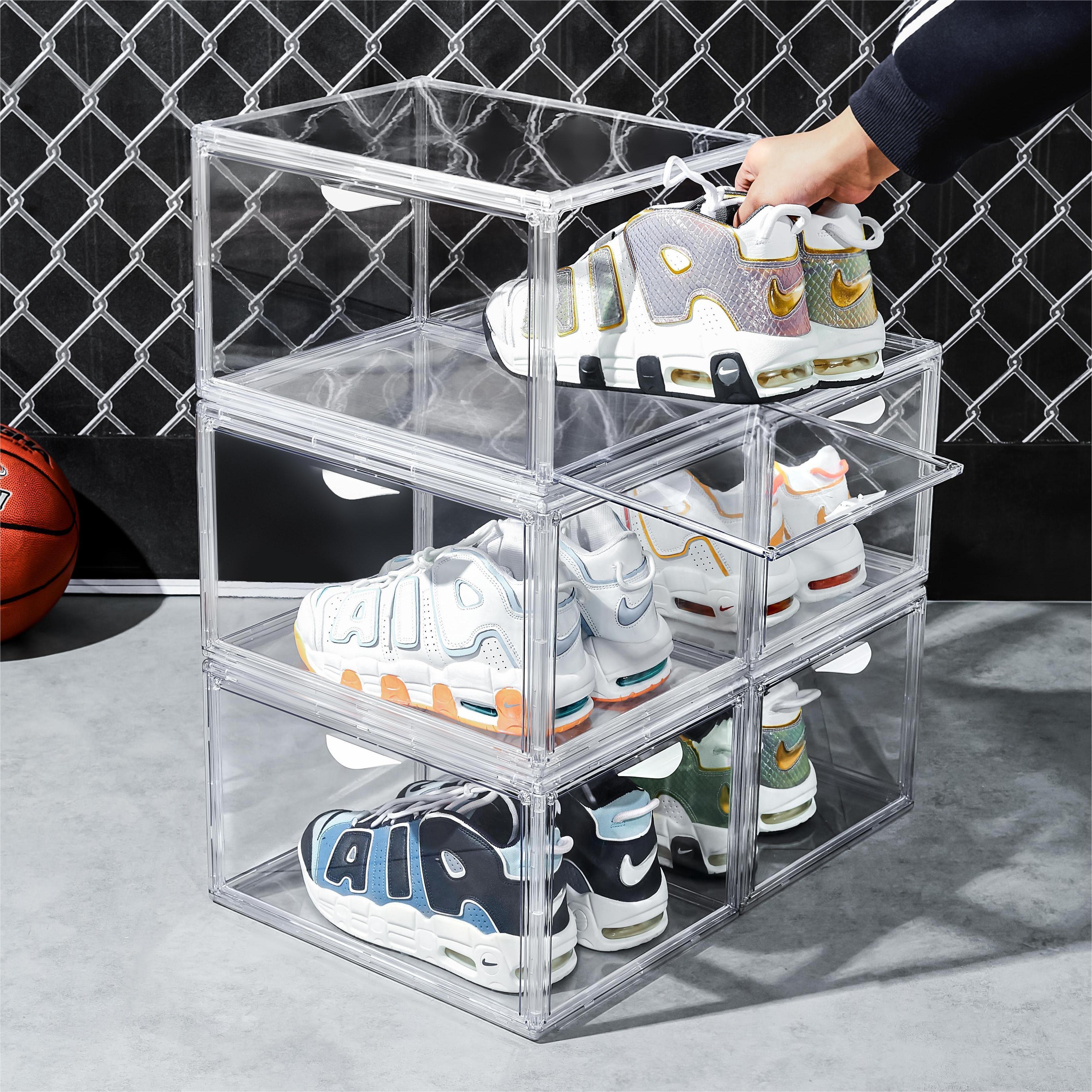 2023 Clear Magnetic Plastic Shoe Boxes Drop Front custom sneaker box Acrylic stackable Transparent shoe storage box