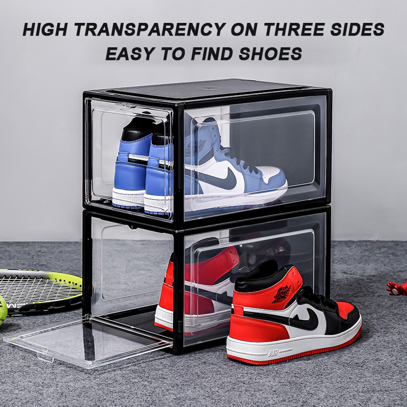 Hot selling plastic clear shoe box drop front sneaker box acrylic shoe storage Stackable Organizer magnetic under bed storage