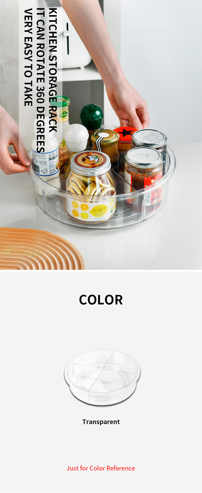 Transparent Plastic acrylic Lazy Susan Kitchen Spice Rack Makeup Storage 360 degree Turntable Rotating Seasoning Organizer