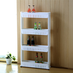 Narrow Home Organizer Rack 4 Tiers Slim Home Garden Cube Storage Rack Kitchen Bathroom Cart Tower Shelves Holder with Wheels