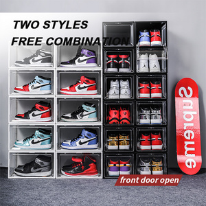 Hot selling plastic clear shoe box drop front sneaker box acrylic shoe storage Stackable Organizer magnetic under bed storage