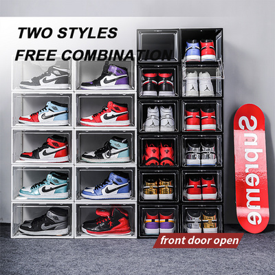 Hot selling plastic clear shoe box drop front sneaker box acrylic shoe storage Stackable Organizer magnetic under bed storage