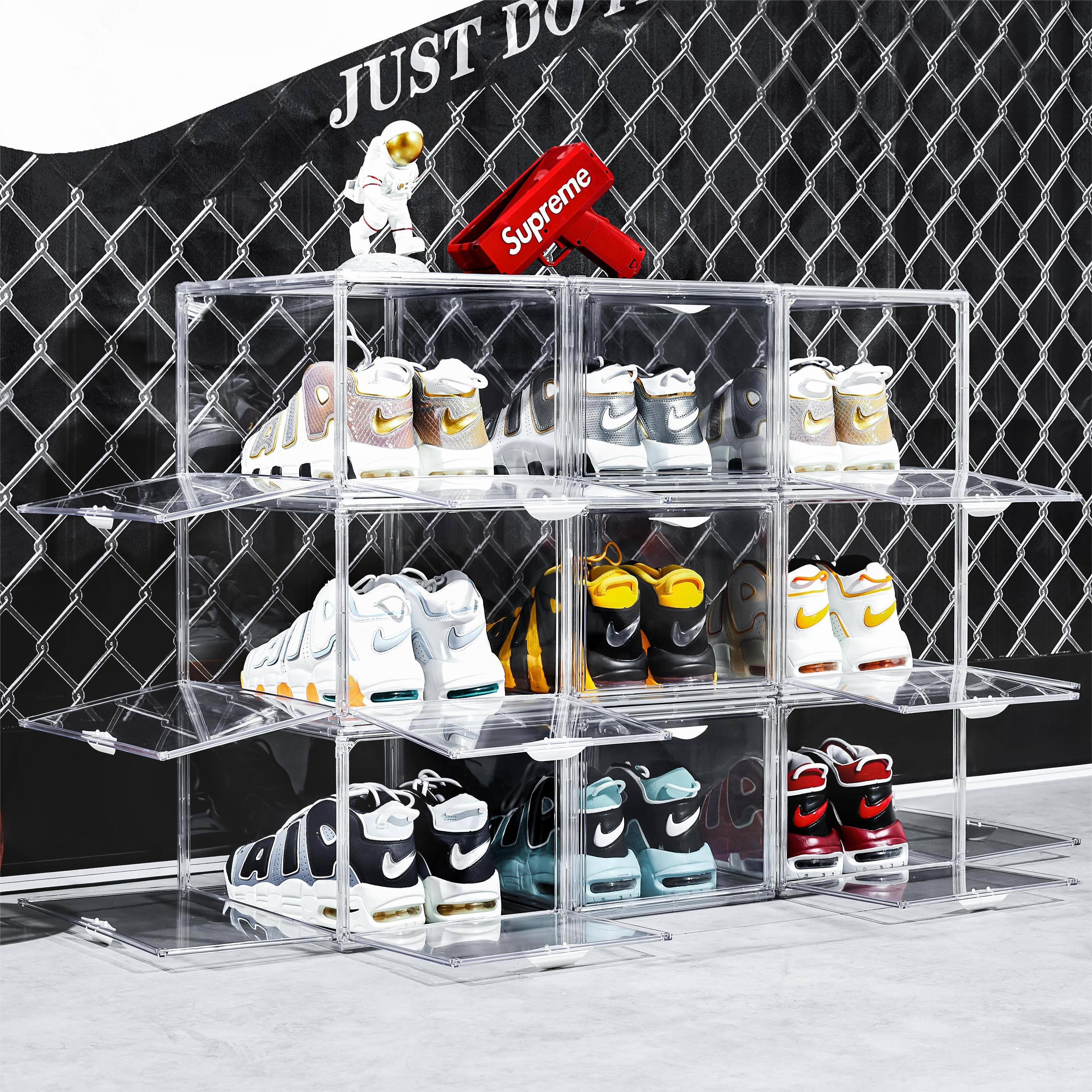 2023 Clear Magnetic Plastic Shoe Boxes Drop Front custom sneaker box Acrylic stackable Transparent shoe storage box