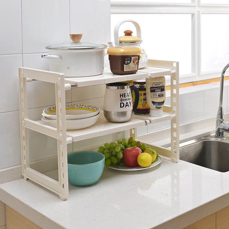 Wholesale Telescopic Plastic Kitchen Rack Expandable Tiered Under Sink Storage Organizer Shelf