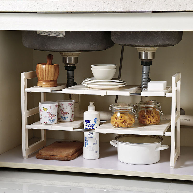 Wholesale Telescopic Plastic Kitchen Rack Expandable Tiered Under Sink Storage Organizer Shelf