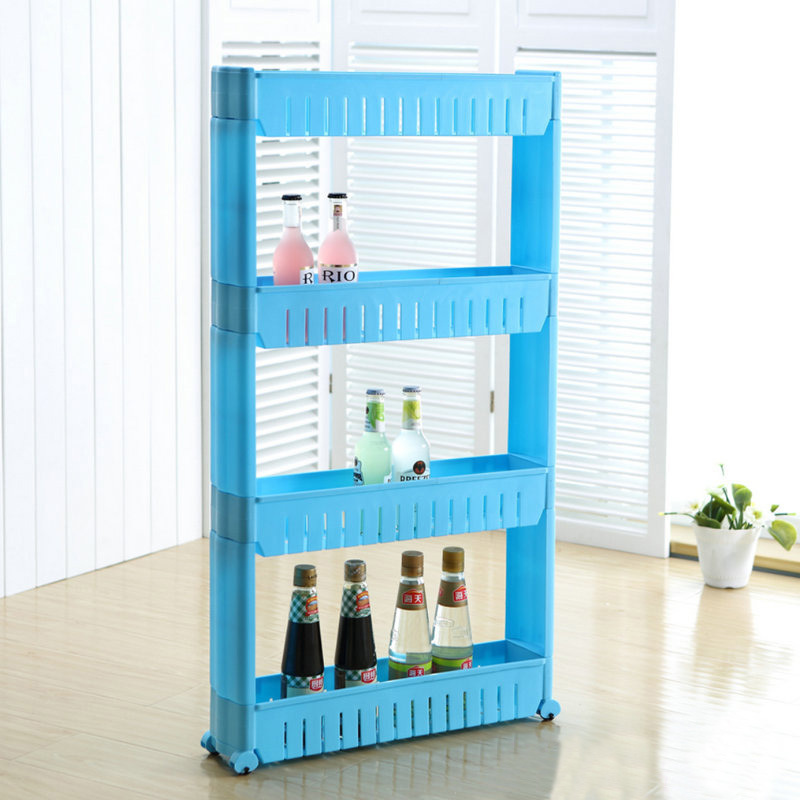 Narrow Home Organizer Rack 4 Tiers Slim Home Garden Cube Storage Rack Kitchen Bathroom Cart Tower Shelves Holder with Wheels