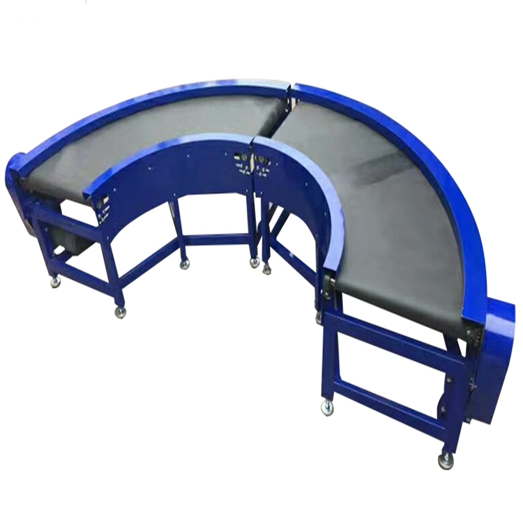 Shanghai muxiang logistic 90 180 degree curved turning conveyor system material handling equipment rubber PU PVC belt conveyors