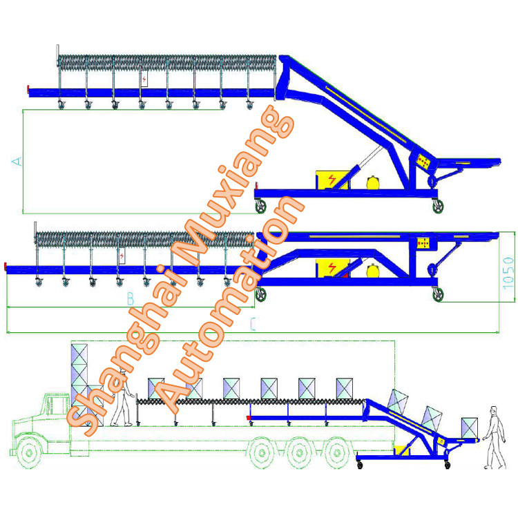 Hydraulic lifting platform inclined belt conveyor line systems loading unloading truck container industry box pallet conveyor