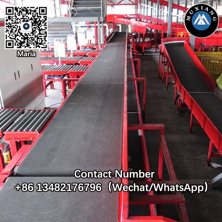 Shanghai muxiang logistic 90 180 degree curved turning conveyor system material handling equipment rubber PU PVC belt conveyors