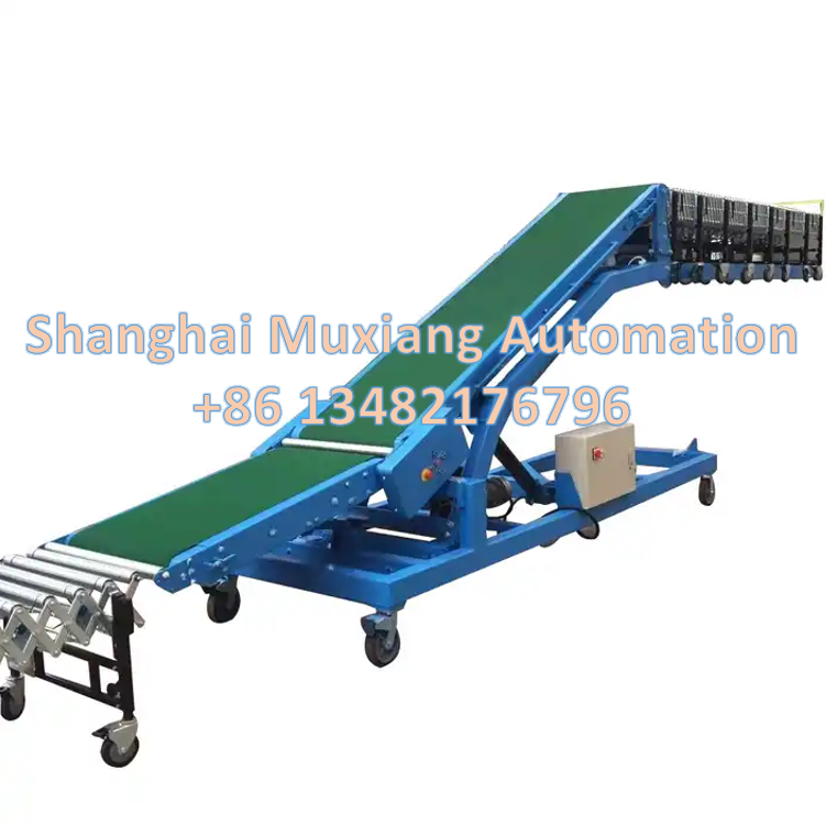 Shanghai Muxiang Automatic truck container powered loading unloading inclined belt conveyors vertical lifting conveyor system