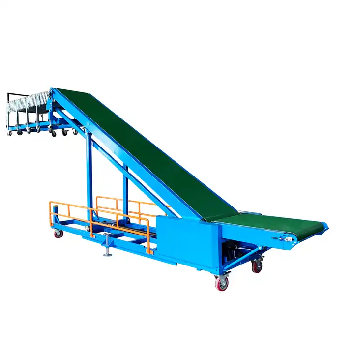 Shanghai Muxiang Automatic truck container powered loading unloading inclined belt conveyors vertical lifting conveyor system