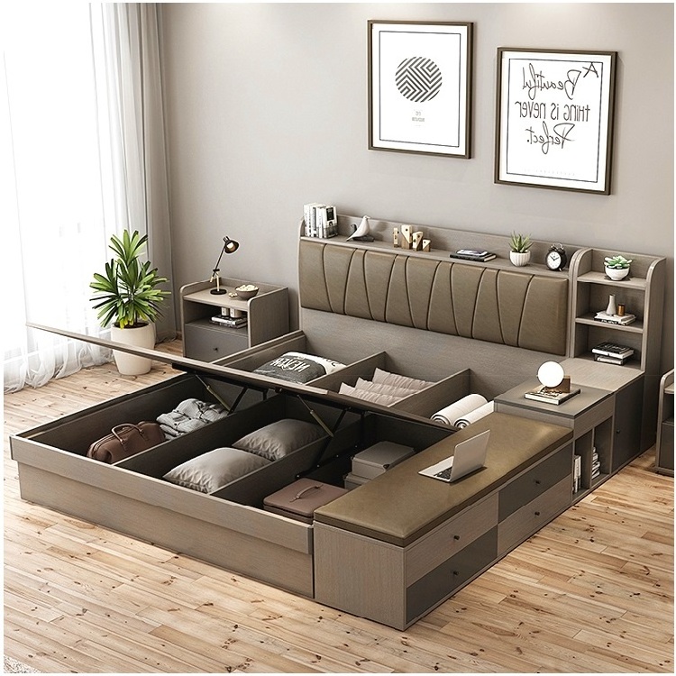 Latest Space Saving Bedroom Furniture Set King Size Modern Queen Double Tatami Led Bed Designs Frame Luxurious With Storage