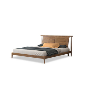 Nordic walnut all solid wood double bed simple modern high box storage bed