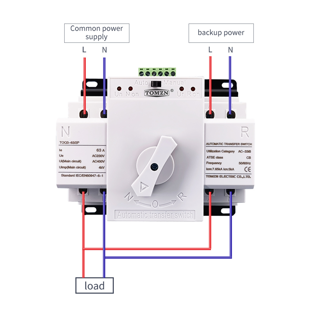 2P 63A 230V MCB type Dual Power Automatic transfer switch ATS