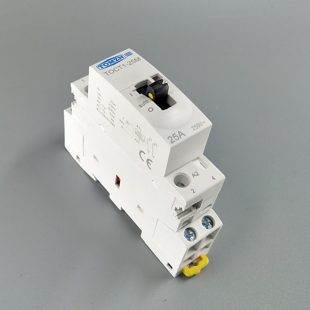 TOCT1 2P 25A 220V/230V 50/60HZ Din rail Household ac Modular contactor with Manual Control Switch 2NO or 1NO 1NC or 2NC