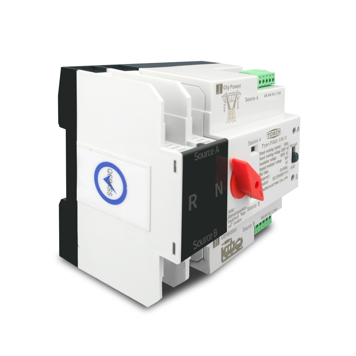 TOMZN Single Phase Din Rail ATS Dual Power Automatic Transfer Electrical Selector Switches Uninterrupted 2P 63A 100A 125A